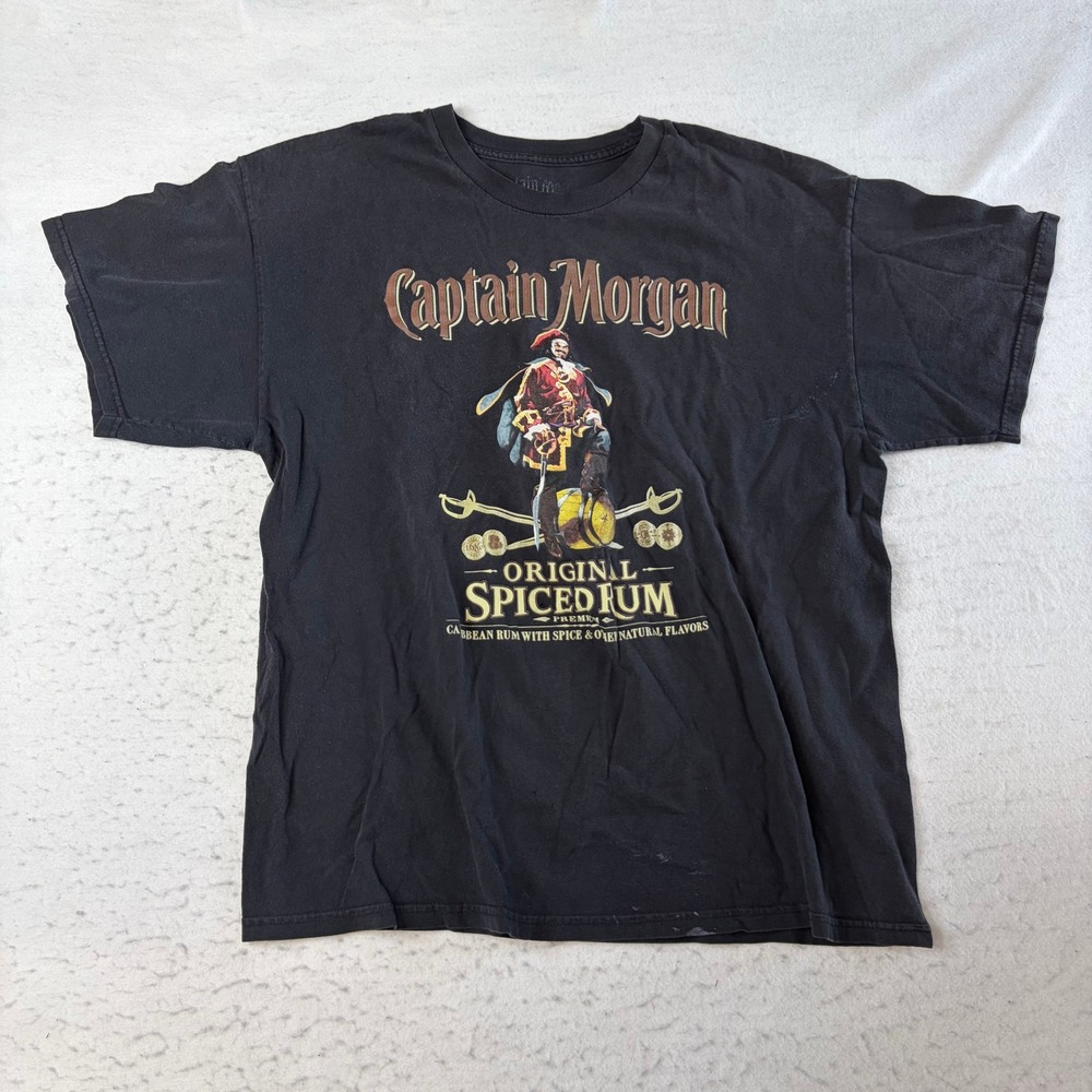 Captain Morgan T-Shirt Mens XL Black Original Spiced Rum Graphic Short Sleeve